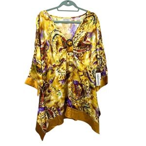 KAELYN-MAX-II Women's 1X Plus Size Butterfly Print Polyester Tunic Top Blouse